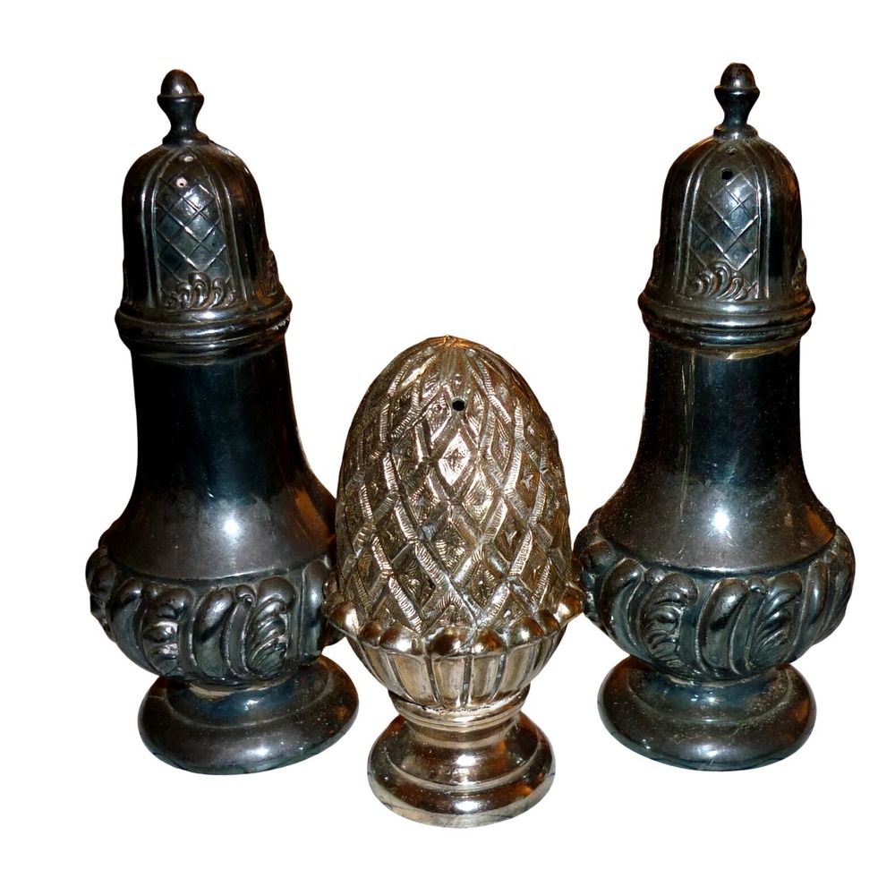 3 Vtg Silverplate Salt Pepper Shakers Weidlich Bros WB Mfg Co 3852 & Pinecone